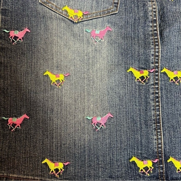 Lily Pulitzer Denim Embroidered Multicolored Horse Skirt - Picture 8 of 11